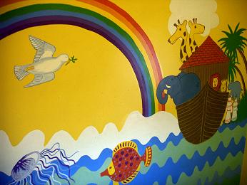 Our Noah mural on the staircase